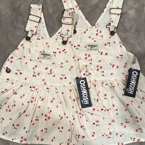 OshKosh B'gosh Girl Cherry & Strawberry Print Overall Dress - White